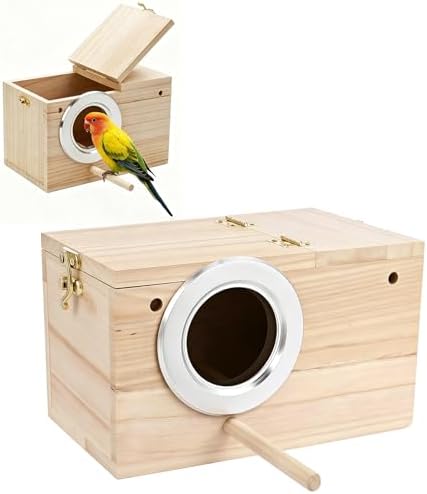 Qnbonrich Nistkasten Wellensittich Papagei Zucht Box, Massivholz Papagei Zucht Box, Holz Natürliche Vogel Zuchtbox mit Klappdeckel Vogelhaus, für Papageien Paarung und Ziervögel, N
