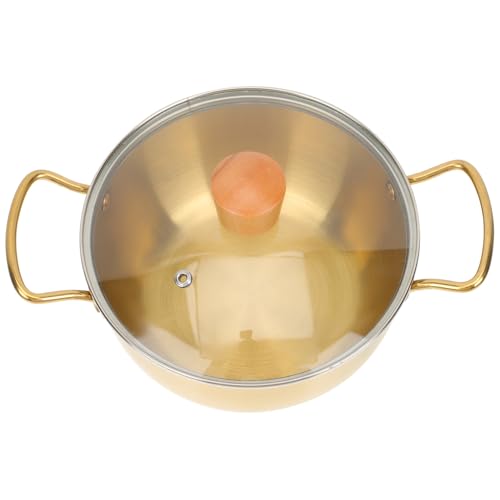 BESPORTBLE 18cm Korean Stainless Steel Ramen Pot with Lid and Double Handles for Induction and Stove Cooking - Random Style