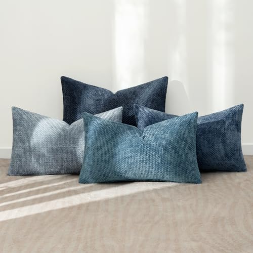 Image of MIULEE Pack of 4 Couch Throw Pillow Covers 12x20 Inch Neutral Blue Soft Decorative Chenille Pillow Covers Farmhouse Accent Cushion Covers for Boho Western Spring Coastal Decor Sofa Bed Living Room