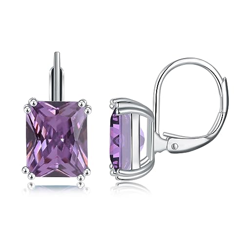CiNily Emerald Cut Drop Dangle Earrings for Women 18K White