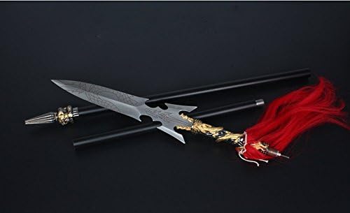 Dailinming Red Tasselled Spear, Stainless Steel Spearhead and Rod, 80 Inch, Includes Sheath