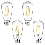 Ascher E26 LED Light Bulbs, Dimmable, 6W, Equivalent 60W, 800lm, Warm White 2700K, ST58 Edison Bulb, Vintage Filament Clear Glass, Pack of 4