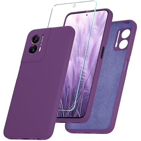 YENAPOON for Motorola Moto G Power 5G 2024 Case, Silicone Phone Case with 1 Screen Protector, Soft Anti-Scratch Microfiber Lining, Full Body Shockproof Slim Cover, Purple Cover