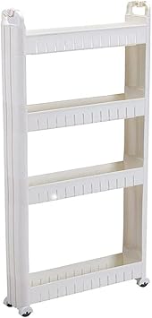 10cm Slim Rolling Storage Cart, Skinny Mobile Kitchen Pantry Cart with Wheels, Slide Out Utility Narrow Rolling Cart Easy Assemble for Tight Spaces, White Color 4-Layer