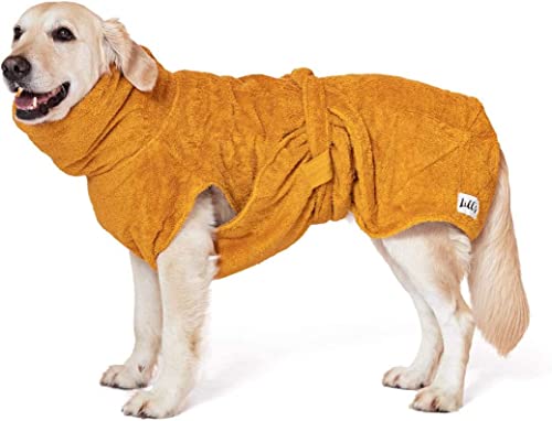 Lill's Hundebademantel, 100% Bio-Baumwolle, Organic Amber (Gelb) (L: 60 cm Rückenlänge)