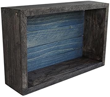 Wood/Wooden Shadow Box Display With Backing - 16" x 6" - Two Tone - Ebony Black/Worn Navy - Rustic Decorative Reclaimed Distressed Vintage Appeal