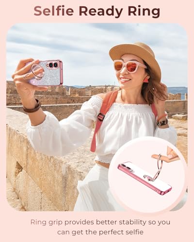 Image of XYZ for Galaxy S25 Edge Case with Stand, for Samsung Galaxy S25 Edge Case with Double Ring, Women Girls Bling Luxury Glitter Clear Phone Case Cover Heart for Samsung S25 Edge, Rose Gold