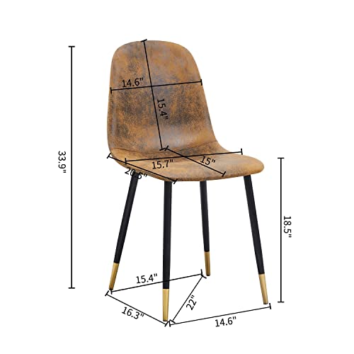 Homy Casa Dining Chairs Set Of 4, Classical Mid-Century Style Kitchen Dining Chairs Black Gold Metal Legs Accent Chairs Comfortable Living Room Side Chairs For Kitchen Lounge Farmhouse, Rustic Brown #TOP2