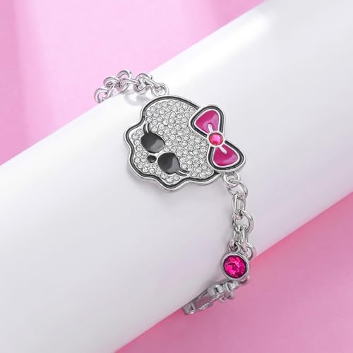 Y2K Skull Bracelet for Women y2k Pink Skull Bracelets Rhinestone Skeleton Link Chain Bracelet Jewelry Gifts4