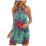 Schulterfreies Halfter Strandkleider Für Damen,Sommer Boho Einfarbig Blumen Freizeitkleid Sundress Tunika Minikleid T-Shirt Kleid Frühling Kleid(Grün,3XL)