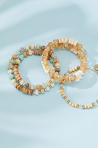 Alex and Ani Amazonite & Wood Beaded Wrap Bracelet, Two Tone Brown Finish, 2 to 3.5 in4