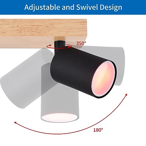 ANWIO Black Wood Led Spot Lights for Ceiling,3 Way Ceiling Light Fitting,Wood Bedroom Lights Ceiling with GU10 Smart Bulbs,Adjustable Kitchen Lights Ceiling(Bulbs Included,EUS-EA1) - Image 5