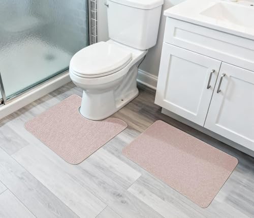Image of Bosap Bath Mat Set 2 Pieces,Ultra Thin Bathroom Rugs,Rubber Toilet Rugs