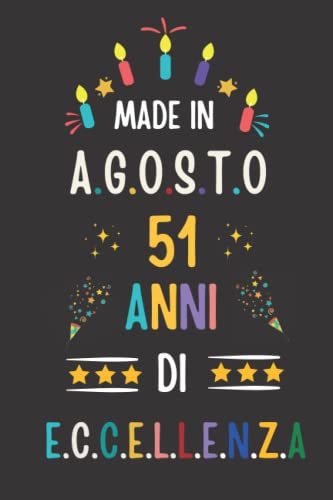 MADE IN AGOSTO 1971, 51 ANNI DI ECCELLENZA: regali compleanno uomo e donna, 51 anni di compleanno regalo uomo e donna 51 anni, regalo per lui/lei, Taccuino da110 pagine
