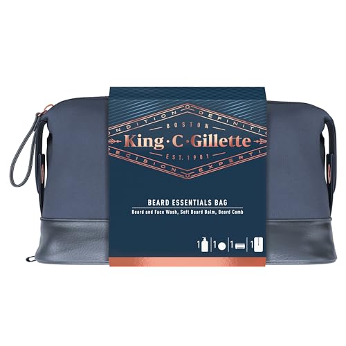 King C. Gillette Beard Grooming Kit for Men, Toiletry Bag, Beard & Face Wash, 350 ml + Beard Balm, 100 ml + Comb, Gifts for Men