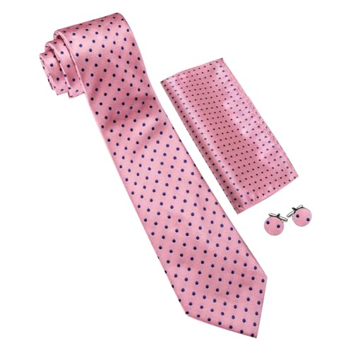Image of Barry.Wang Ties for Men Silk Tie Sets Polka Dot Woven Necktie Pocket Square Cufflinks Business Wedding