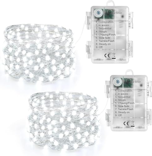 Joomer Lichterkette Batterie 5M, 2 Stück 50 LED Silberfaden...