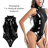 PARUPRUP Damen Body aus Lackleder mit Reißverschluss, Wetlook Dessous Frauen Body aus Leder Transparent Mesh, Stehkragen Ärmelloser Bodysuit Reizwäsche Unterwäsche Clubwear (Schwarz, S) #4