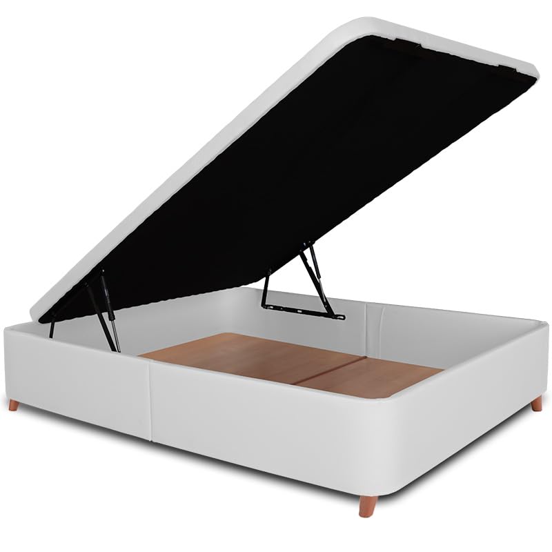 Ventadecolchones - Canapé Abatible Serena con Patas | Tapizado en Polipiel Blanco con Tapa en Tejido 3D Transpirable | 135 x 190 cm