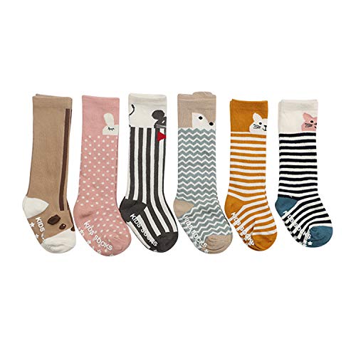 6 Pairs Toddler Non Skid Knee High Boot Socks for Boys Girls 0-4T Cute Stockings