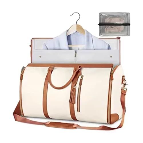 Travel Bag PU Leather Garment Bag Large Size Pu Foldable Suit Bag For Travel(White And Brown)