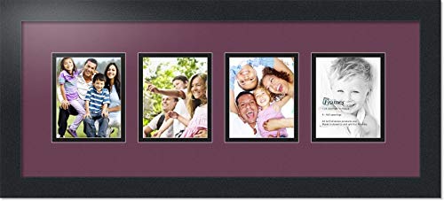 ArtToFrames Collage Photo Frame Double Mat with 4-4x5 Openings with Satin Black Frame and Ruby mat.