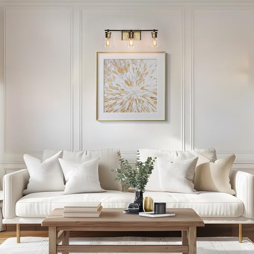 Image of KSANA Bathroom Light Fixtures, 3-Light 22'' Matte Black and Imitation Electroplated Copper Vanity Lights with Clear Glass Shade, Modern Farmhouse Black and Gold Brass Bathroom Lighting Over Mirror