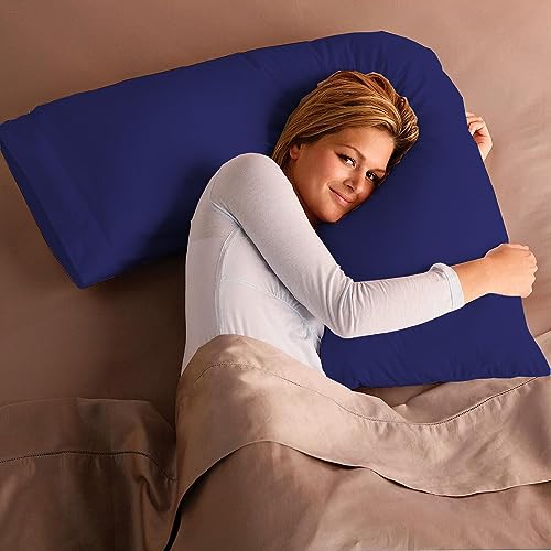 Adam Home V Pillow with Navy Pillowcase Extra Filled Hollow Fiber for Neck Support, Orthopedic, Maternity Pregnancy & Nursing Super Soft & Comfortable V shaped Pillow with Pillowcase