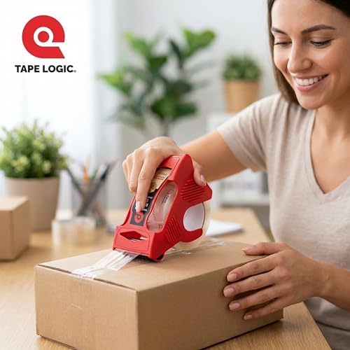 Image of Tape Logic Heavy Duty Packing Tape with Dispenser (1 Pack) - 2.6 Mil Thick Clear Shipping Tape, 2 in x 25 yd - Strong Industrial Adhesive for Moving Boxes, Mailing, & Shipping Packaging