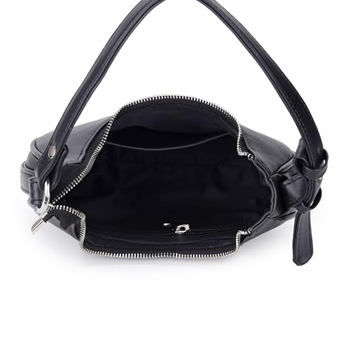 Image of K London Women's Vegan Leather Half Moon Bag | Stylish Black Shoulder Hobo | Compact Baguette Purse for Office, Casual, Party & Travel Use