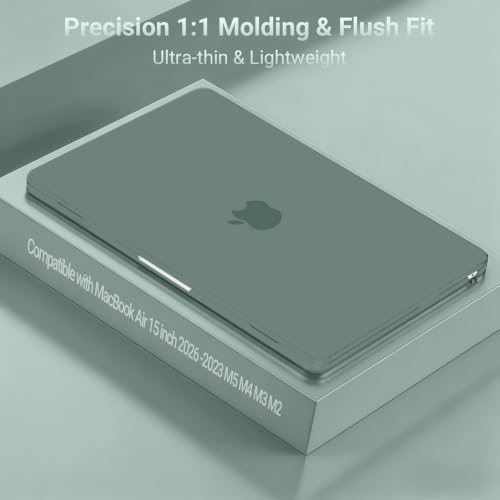 Image of MOSISO Compatible with MacBook Air 15 inch Case M4 M3 M2 2025 2024 2023 | Compatible with A3241 A3114 A2941 with Touch ID, Plastic Hard Shell Case&Keyboard Cover&Screen Protector,Emerald Green
