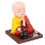 Garneck Solar Powered Shaking Head Buddhist Monk Figurine Decorative Ornament for Car Dashboard Home and Office Nodding Monk Statue Wooden Fish Knock Feature
