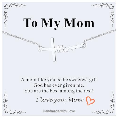 Custom4U Personalized Cross Name Necklace for Women Custom Nameplate Cross Pendant Necklace Customized Faith Jewelry Mother's Day Birthday Christian R