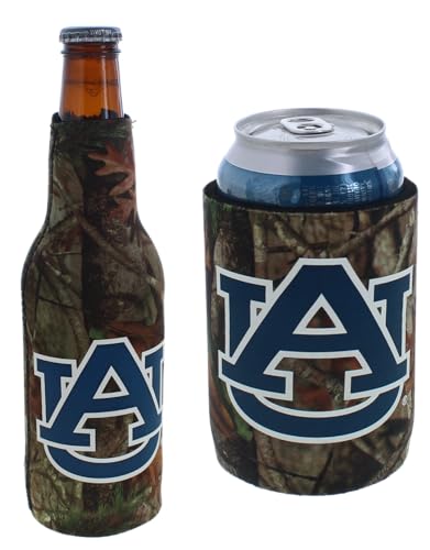 College Team Color Logo Can & Bottle Holder Insulator Beverage Cooler Set (Auburn Vista Camo (Tigers))