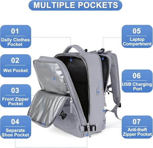 Image of Travel for Women and Men, Airline Approved Carry On Backpack, Flight Approved Waterproof Small Hiking Daypack, Casual Sports Luggage for Airplane Travel, Black
