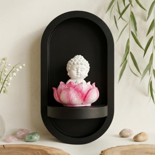 Image of eCraftIndia White Lord Buddha Idol in Pink Lotus Base | Baby Buddha Statue for Car Dashboard Office Home Decor | Gift for Diwali Housewarming Birthday
