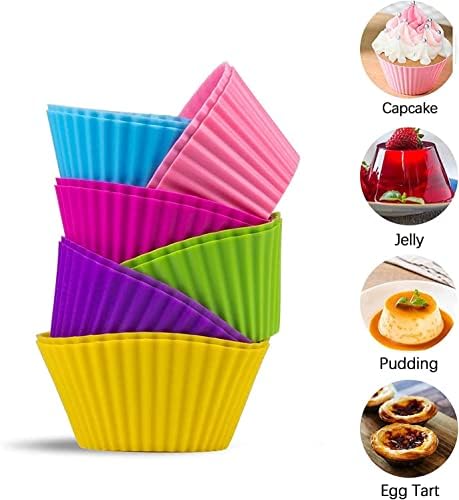 12PCS Silicone Cupcake Cases Reusable Silicone Muffin Cupcake Molds Cheesecake Moulds Non-Stick Food Grade Silicone Muffin Mould Mold DIY for Jelly Cake Cakes Ice Creams Puddings