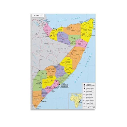 Somalia Map Posters World Map poster Canvas Wall Art Decorative Bedroom Modern Home Print Picture Artworks 16x24inch(40x60cm)