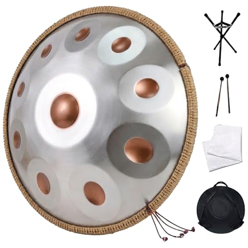 Handpan Drum, Hand Drum Instrument Set 18/22 inch 9/10/12/14 Notes G Minor, Premium Steel Tongue Drums Handpan for Meditation Yoga Sound Healing Music Therapy(Golden eyes,440HZ/22inch/14Note)