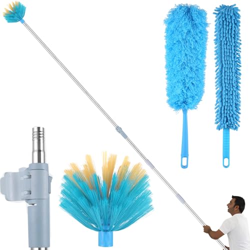 18Foot High Reach Duster Kit,Duster with 5-8ft Extension Pole | High Ceiling Duster, Cobweb Remover, Feather Duster & Fan Blade Cleaner | Sturdy Telescopic Pole for Indoor & Outdoor Use, Lightweight