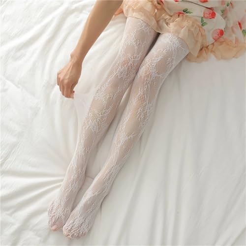 Image of 2 Pairs Lace Tights Black White Patterned Tights for Women Fishnet Stockings for Women Halloween Costumes Parties