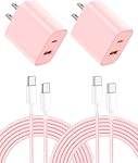 20W USB C Bloc du chargeur,2Port USB C Chargeur mural PD+QC Adaptateur d'alimentation Charge rapide pour iPhone 17 Pro Max/16/15/14/13/12/11/X/XS,Galaxy, Pad,Pixel avec 6FT Câble de type C rose