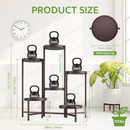 Image of iDavosic.ly 6 Tier Large Plant Stand Indoor, 10 Inch Wide Tall Corner Metal Plant Stands Outdoor for Multiple Plants, Folding Tiered Flower Display Holder Rack Shelf, Violet Bronze
