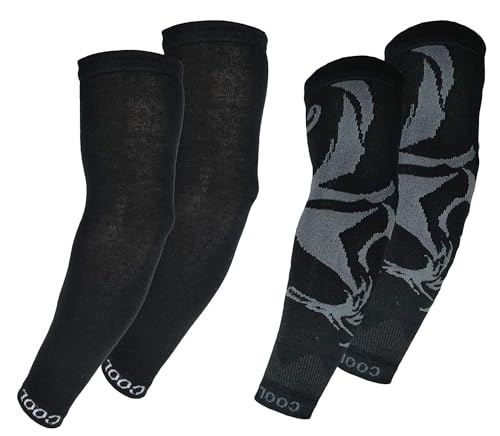 Image of UV Protection Arm Sleeves for Men & Women | Black Hand Sleeves for Sun Protection, Driving, Sports & Outdoor Use | Breathable Stretchable Full Arm Covers (Pack of 2)