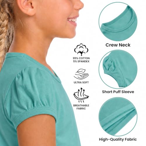 Image of Lilax Girls Short Puff Sleeve Cotton T-Shirt, Toddler & Little Girls Top | 95% Cotton Puff Sleeve Tee; Crewneck, Short Sleeve; Toddler & Girls Sizes 2T-12; for School, Play & Everyday; Machine Wash