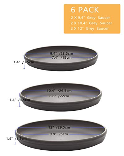 Sarosora Round Plastic Plant Saucer Drip Tray Set Of 6 For Indoor Outdoor Home Garden Flower Plant Container Flower Pot Pallets ((9.4''+10.4"+12'') X2, Dark Grey) #TOP2