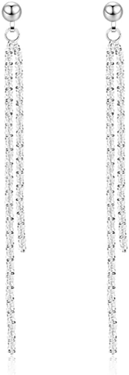 Reffeer Solid 925 Sterling Silver Tassel Chain Dangle Earrings for Women Long Dangle Earrings Drops Minimalist
