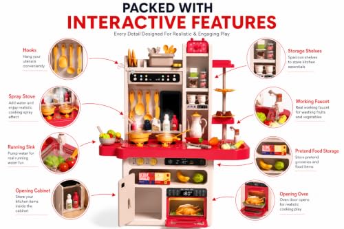 Image of Kids Kitchen Play Set, 81 Pcs Pretend Cooking Set with Water Sink, Lights & Sounds