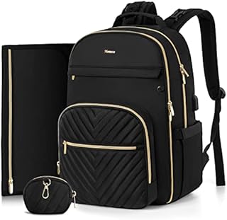 MOMUVO Diaper Bag Backpack, Quilted Baby Bag with Changing Pad & Stroller Straps & Pacifier Case, Large Travel Diaper Bags for Mom Dad, Black