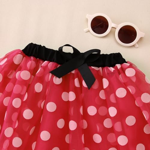 Image of CM C&M WODRO Toddler Kid Birthday Girl Outfit 2nd 3rd 4th 5th 6th 7th Birthday Shirt + Polka Dot Tutu Skirt Set Party Gifts (Red, 6 Years)